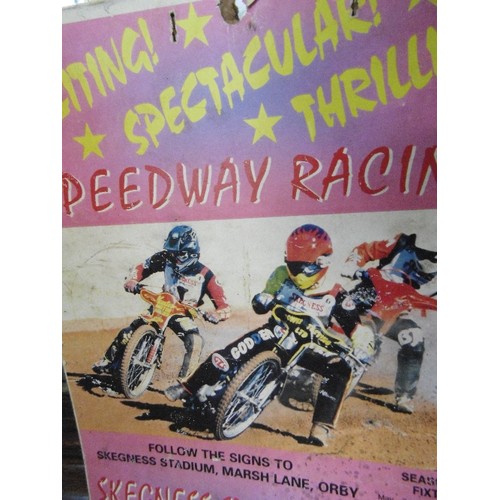 207 - 1998 SKEGNESS SPEEDWAY POSTER ON BOARD BACKING. WITH THE SEASONS FIXTURES. ADULT ENTRY £5, CHILDREN ... 