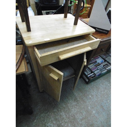 455 - BEECH KITCHEN CABINET. CHUNKY WOODEN HANDLES.