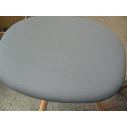 533 - SET OF 4 X CONTEMPORARY GREY FAUX LEATHER TOPPED STOOLS. BEECH LEGS. NEW/SELF ASSEMBLEY.