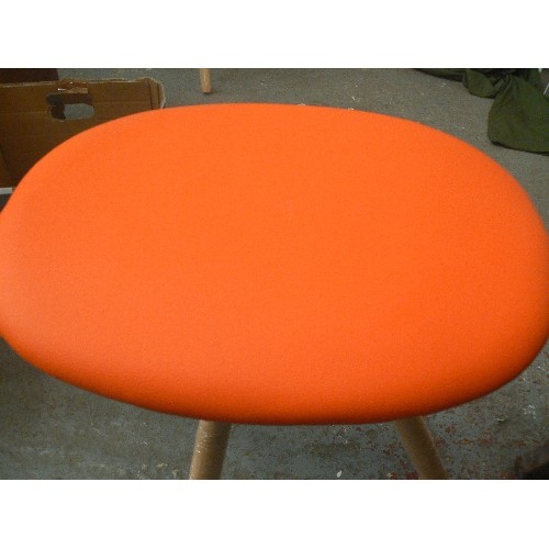 534 - SET OF 3 X CONTEMPORARY ORANGE FAUX LEATHER TOPPED STOOLS. BEECH LEGS