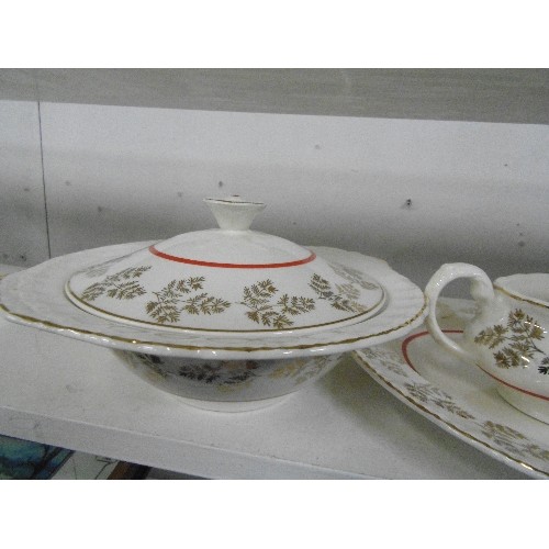 70 - GRINDLEY 'CREAM PETAL' ,PAIR OF LIDDED TUREENS, OVAL SERVING PLATE, ALSO A GRAVY BOAT.