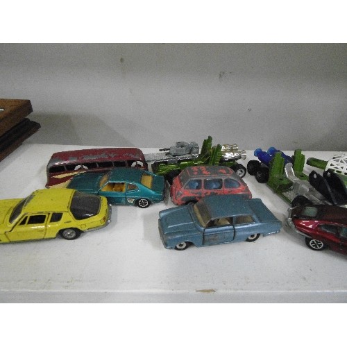 71 - DIE CAST VEHICLES, INC BURAGO PORSCHE, DINKY LUXURY COACH, DINKY WAR CHARIOT, DINKY E-TYPE. PLAYWORN... 