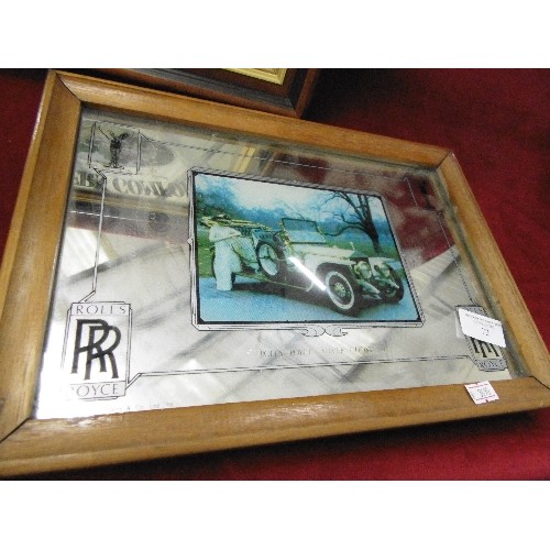 72 - 2 X FRAMED DECORATIVE MIRRORS, ROLLS-ROYCE, AND SOUTHERN COMFORT.