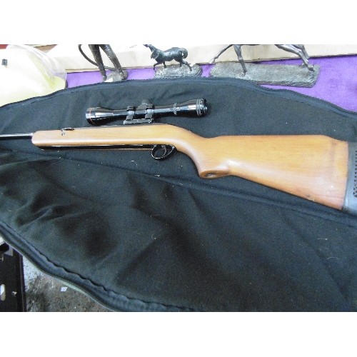 81 - BSA AIR SPORTER RIFLE, WITH TELESCOPIC SIGHTS, AND PADDED SLIP GUN CASE.