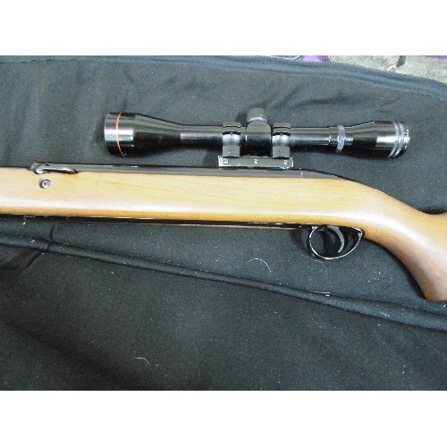 81 - BSA AIR SPORTER RIFLE, WITH TELESCOPIC SIGHTS, AND PADDED SLIP GUN CASE.