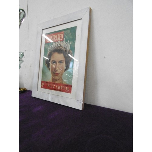 96 - JANUARY 1952, QUEEN ELIZABETH II, LOVELY FRAMED/GLAZED MAGAZINE/NEWSPAPER FRONT PAGE 'THE GIRL BORN ... 