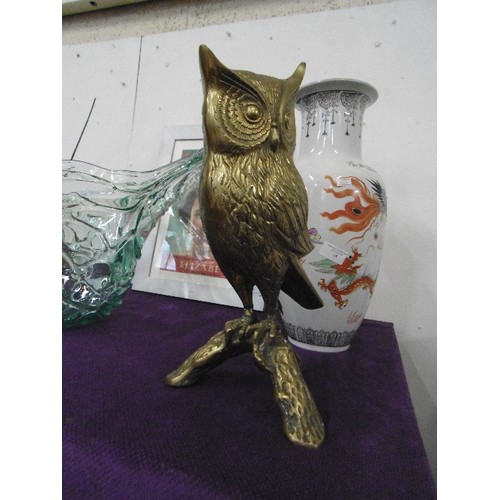 97 - LARGE HEAVY BRASS OWL.