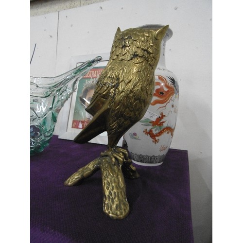 97 - LARGE HEAVY BRASS OWL.