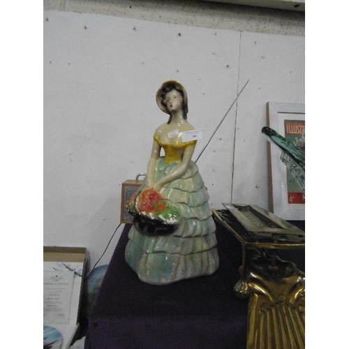 100 - LARGE 1930'S CHALKWARE FIGURE OF FLOWER SELLER. 15 inches tall