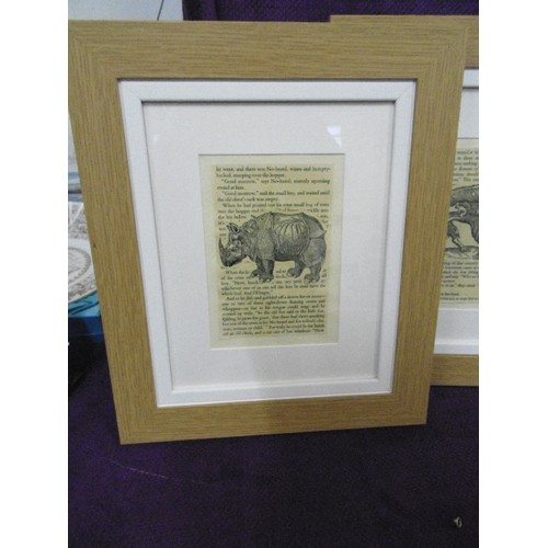 101 - FROM OLD BOOK SET OF 7 FRAMED/GLAZED STORY PAGES. CONTEMPORARY BEECH EFFECT FRAMES.