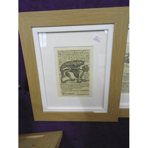 101 - FROM OLD BOOK SET OF 7 FRAMED/GLAZED STORY PAGES. CONTEMPORARY BEECH EFFECT FRAMES.