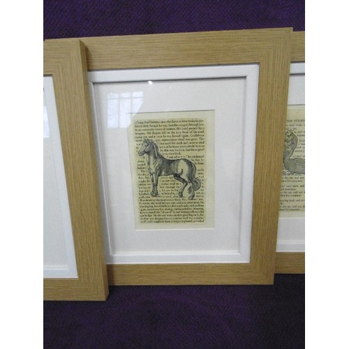 101 - FROM OLD BOOK SET OF 7 FRAMED/GLAZED STORY PAGES. CONTEMPORARY BEECH EFFECT FRAMES.