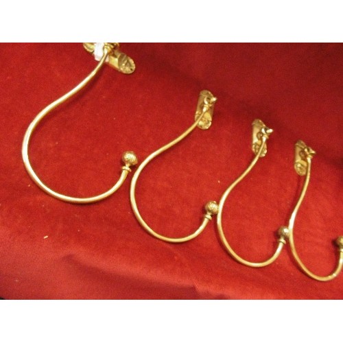 103 - 4 X LARGE VINTAGE BRASS WALL HOOKS.