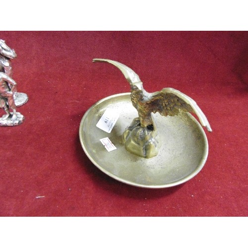 119 - BRASS EAGLE PIN TRAY, TOGETHER WITH SMALL DICKEN'S FAGIN & OLIVER TWIST FIGURES.