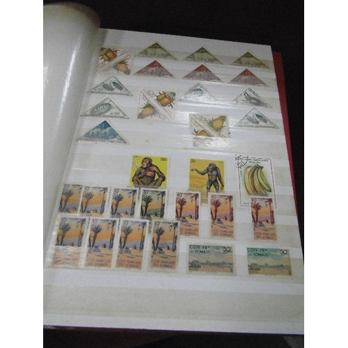 86 - STAMP STOCK BOOKS X 4. ALL APPEAR TO BE FULL. INC FRENCH COLONIES, AUSTRALIA, GERMANY, AND CANADA. A... 