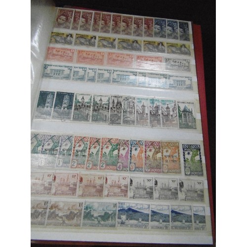 86 - STAMP STOCK BOOKS X 4. ALL APPEAR TO BE FULL. INC FRENCH COLONIES, AUSTRALIA, GERMANY, AND CANADA. A... 