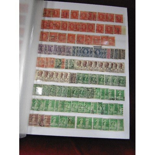 86 - STAMP STOCK BOOKS X 4. ALL APPEAR TO BE FULL. INC FRENCH COLONIES, AUSTRALIA, GERMANY, AND CANADA. A... 