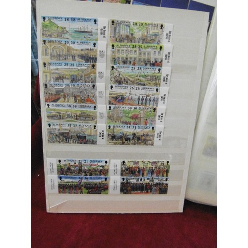 90 - 4 X STAMP STOCK BOOKS. CHANNEL ISLANDS. ALBUMS APPEAR ALMOST FULL.