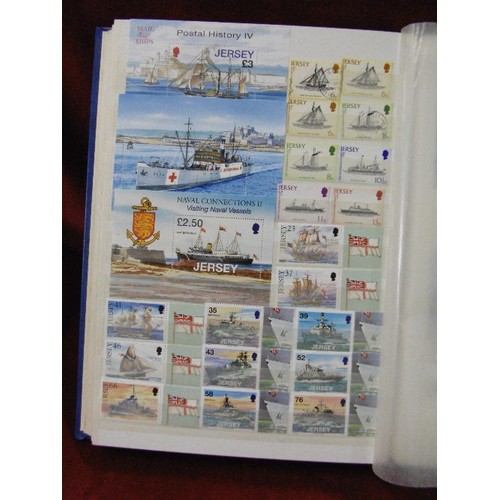 90 - 4 X STAMP STOCK BOOKS. CHANNEL ISLANDS. ALBUMS APPEAR ALMOST FULL.