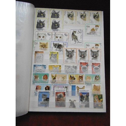 94 - 4 X STAMP STOCK BOOK ALBUMS. WITH CONTENTS. SPAIN, BELGIUM, ANIMALS, FISH, AND THAILAND.