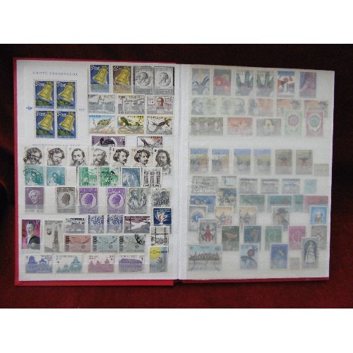 94 - 4 X STAMP STOCK BOOK ALBUMS. WITH CONTENTS. SPAIN, BELGIUM, ANIMALS, FISH, AND THAILAND.