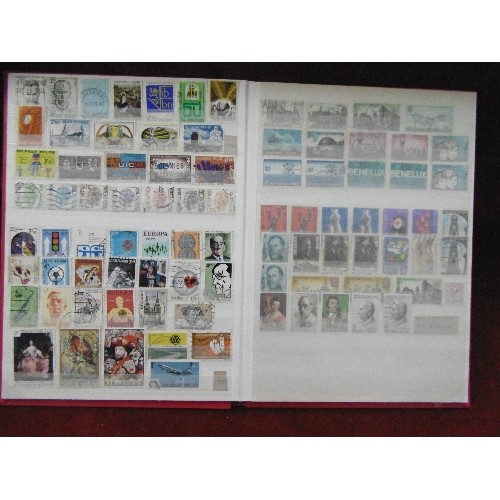 94 - 4 X STAMP STOCK BOOK ALBUMS. WITH CONTENTS. SPAIN, BELGIUM, ANIMALS, FISH, AND THAILAND.