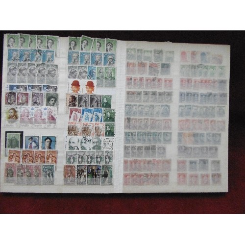 94 - 4 X STAMP STOCK BOOK ALBUMS. WITH CONTENTS. SPAIN, BELGIUM, ANIMALS, FISH, AND THAILAND.