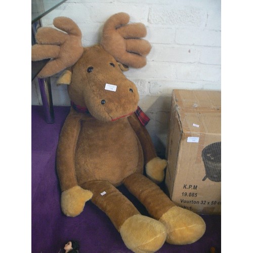 138 - VERY LARGE MOOSE WITH TARTAN SCARF. SOFT TOY