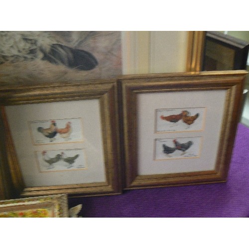 181 - QUANTITY OF FRAMED PICTURES AND EMPTY FRAMES. INC A LARGE & 2 SMALL CHICKEN PICTURES.