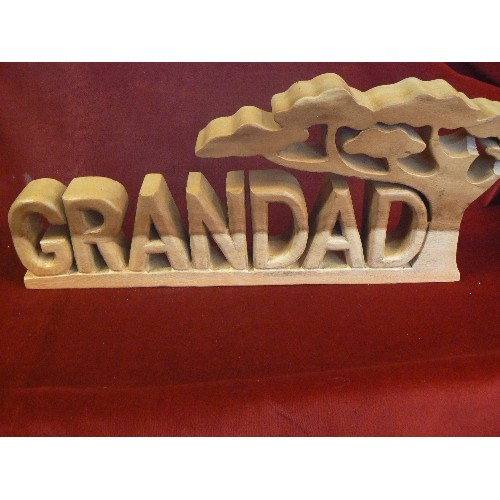 184 - LARGE HAND-CARVED 'GRANDAD' WOODEN LETTERS WITH TREE ABOVE. FREE-STANDING.