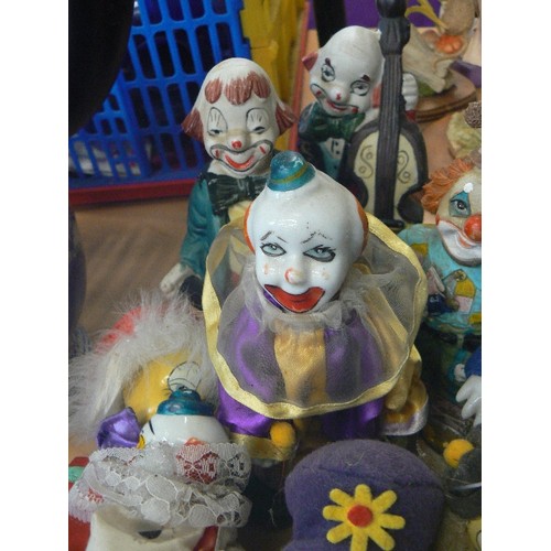 196 - CLOWN COLLECTION. MANY WITH PORCELAIN HEADS. MINIMUM OF 12.