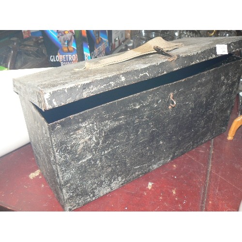 200 - VINTAGE METAL AMMO BOX, WITH WEBBING HANDLE.