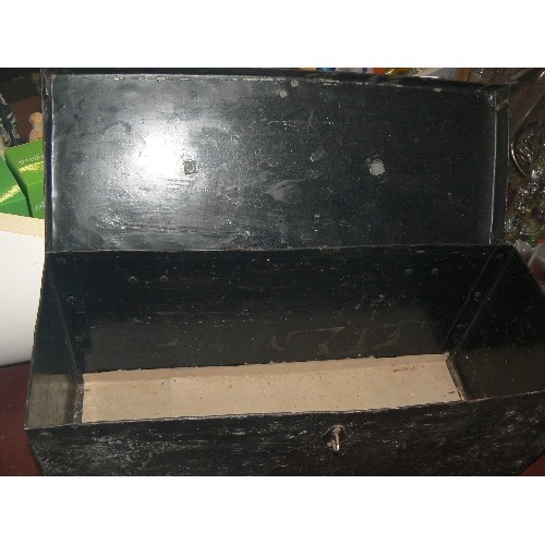 200 - VINTAGE METAL AMMO BOX, WITH WEBBING HANDLE.