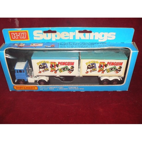 206 - 2 MATCHBOX & A CORGI. CORGI MAJOR 1160 GULF PETROL TANKER, MATCHBOX SUPERKINGS K-17 PENGUIN BAR TRUC... 