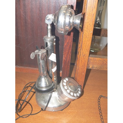 225 - VINTAGE REPRO TELEPHONE. TALL CHROME STYLE.