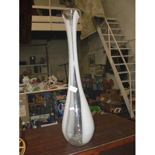 232 - TALL WHITE & CLEAR MURANO GLASS VASE.