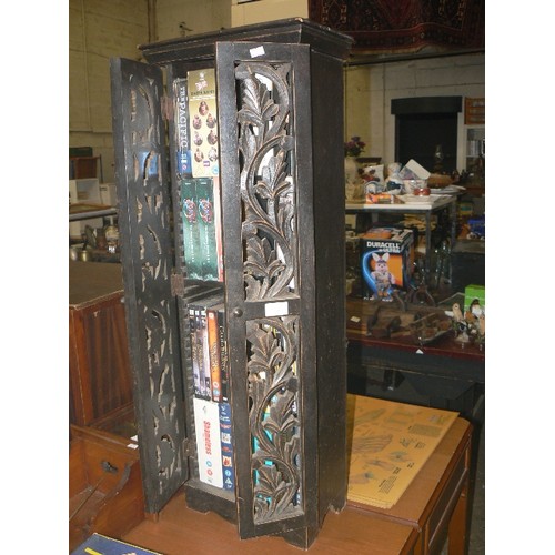 239 - CARVED WOODEN CABINET, FULL OF FILM BOX SETS-DVD'S. INC DAD'S ARMY, GAME OF THRONES, LONDON 2012 OLY... 