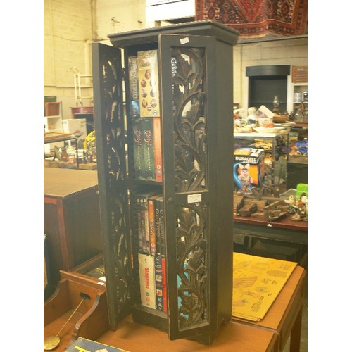 239 - CARVED WOODEN CABINET, FULL OF FILM BOX SETS-DVD'S. INC DAD'S ARMY, GAME OF THRONES, LONDON 2012 OLY... 