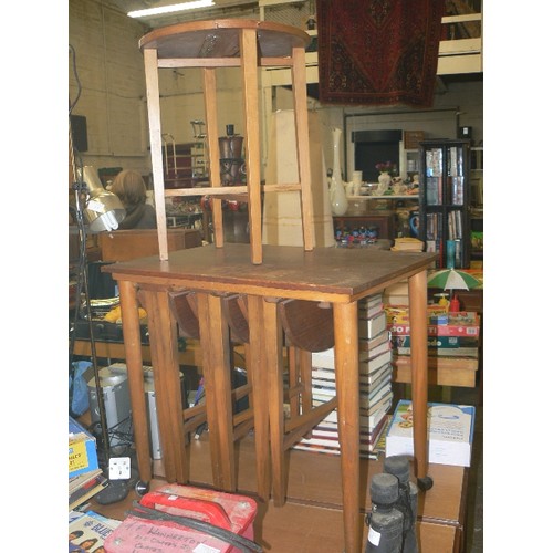 262 - CLEVER SET OF 4 RETRO-VINTAGE ROUND DROP-LEAF SIDE TABLES, CONTAINED IN ANOTHER TABLE ON CASTORS.