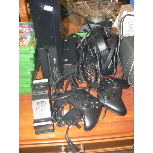 271 - XBOX ONE CONSOLE, WITH CONTROLLERS, HEADPHONES, ADAPTORS, AND A STACK OF 16 X GAMES.