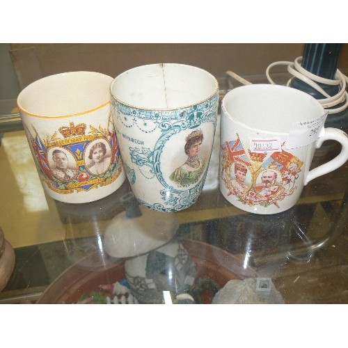 295 - 3 X ROYAL COMMEMORATIVE MUGS. INC A 1911 QUEEN MARY MUG FROM THE BOROUGH OF WISBECH.