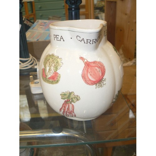 297 - HAND-PAINTED LAURA ASHLEY JUG, DECORATED WITH LEEKS, BEETROOT, CARROTS ETC ETC.