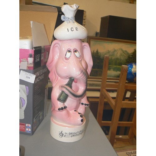 309 - PINK TIPSY ELEPHANT MUSICAL DECANTER 'BEAUTIFUL DREAMER'