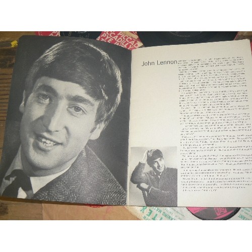 159 - A VINTAGE 'LIFE WITH THE BEATLES' BOOK, TOGETHER WITH 45'S HIPPY HIPPY SHAKE BY THE SWINGING BLUE JE... 