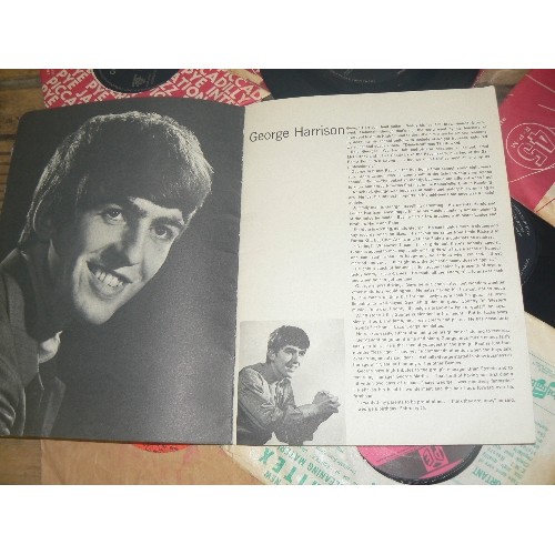 159 - A VINTAGE 'LIFE WITH THE BEATLES' BOOK, TOGETHER WITH 45'S HIPPY HIPPY SHAKE BY THE SWINGING BLUE JE... 