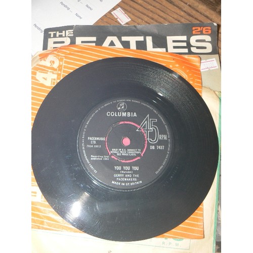 159 - A VINTAGE 'LIFE WITH THE BEATLES' BOOK, TOGETHER WITH 45'S HIPPY HIPPY SHAKE BY THE SWINGING BLUE JE... 