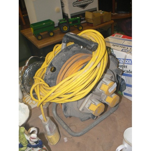 327 - LARGE MENNEKES HEAVY DUTY EXTENTION CABLE AND REEL, ALSO A FURTHER HEAVY DUTY CABLE.