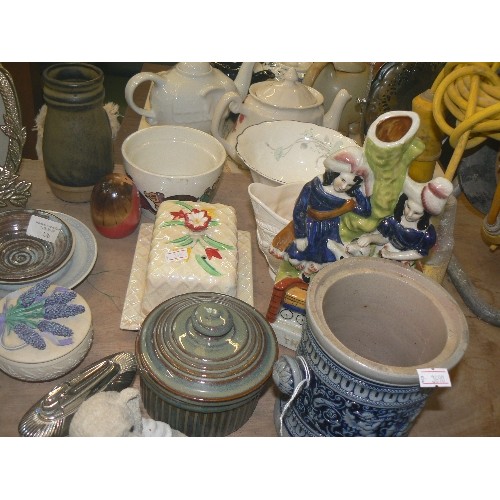 326 - COLLECTION OF DECORATIVE CERAMICS, AND USEFUL ITEMS, INC TABLE LIGHTER, CHEESE DISH, PICTURE FRAME, ... 