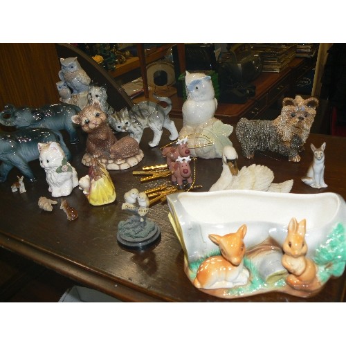 361 - LOVELY COLLECTION OF ANIMAL ORNAMENTS INCLUDING A STUDIO POTTERY YORKSHIRE TERRIER, PAIR OF ELEPHANT... 