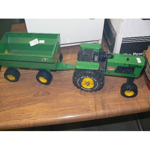 410 - TONKA TRACTOR & TRAILER. GREEN.